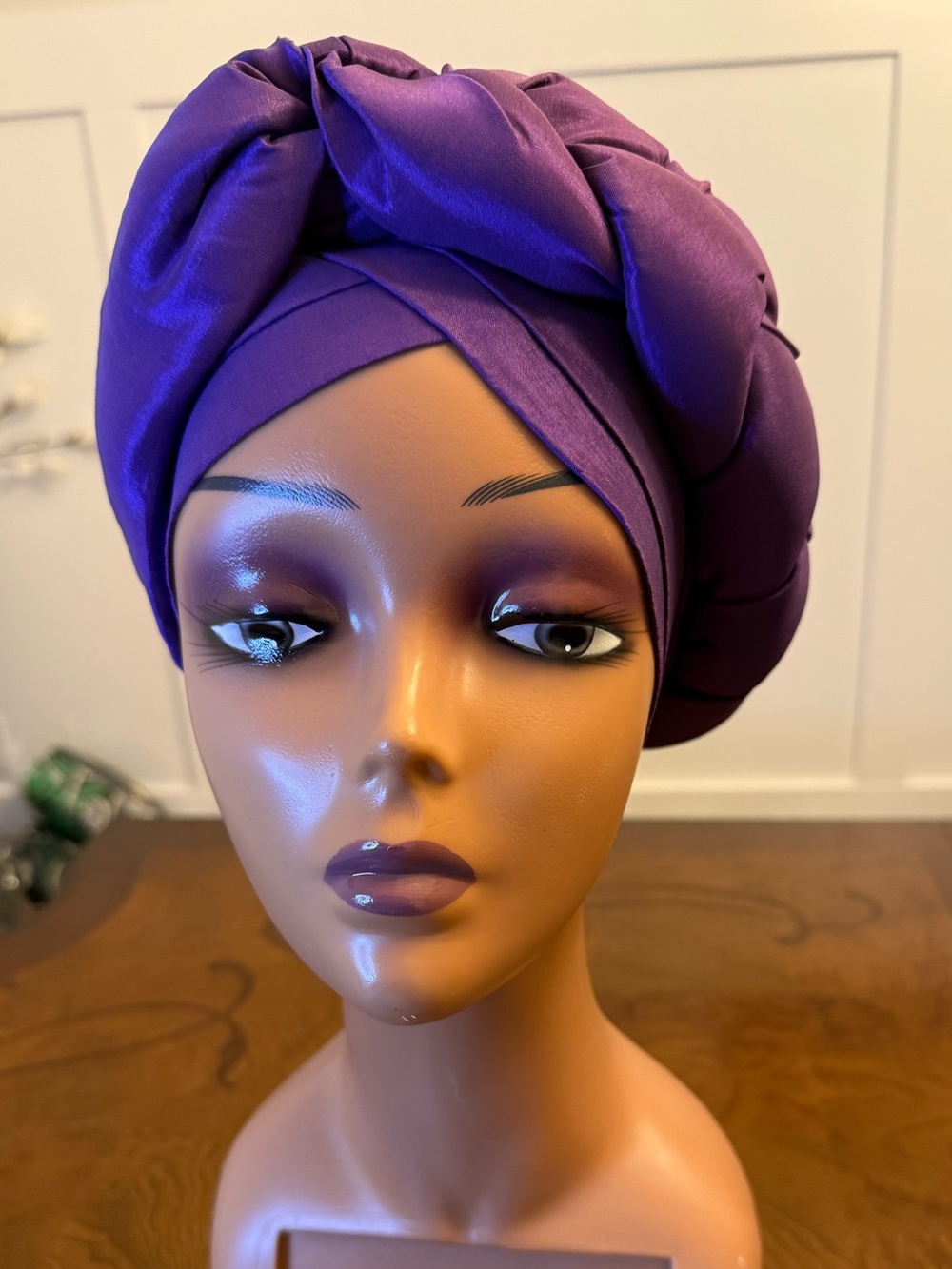 Women’s Satin Turban Headwrap in Deep Purple